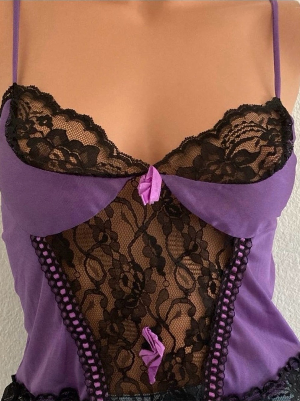 90s Bernette Purple Black Lace Cami Dark Fairy Goth Whimsigoth Slip - Picture 4 of 10